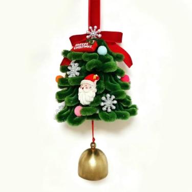 Imagem de CUTENNIOU Árvore de Natal pequena com sino dourado, limpadores de cachimbo verdes feitos à mão, árvore de Natal, enfeites artificiais de árvores de Natal, decorações de Natal para festas de fim de ano