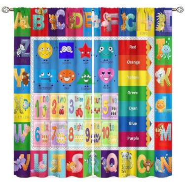 Imagem de Cortinas infantis alfabeto ABC, desenho animado colorido animal engraçado educação aprendizagem para berçário, crianças, bebês, quarto, sala de estar, sala de aula, cortinas de janela, 106 x 119 cm