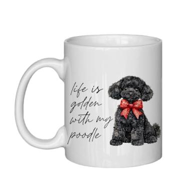 Imagem de Canecas de café engraçadas Poodle para mulheres - Caneca de café fofa Goldendoodle, Life is Golden with My Poodle, presentes pretos dourados para mulheres e homens, presentes de aquecimento de casa