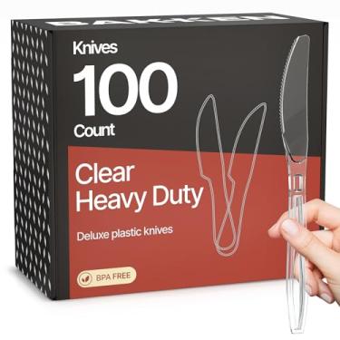 Imagem de Bakken Conjunto de talheres descartáveis com 100 facas, talheres de plástico resistente, materiais de grau alimentício sem BPA, resistentes ao calor, utensílios reutilizáveis para festas, catering