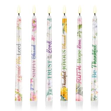 Imagem de Flutesan 6 peças de velas cônicas sem chama, LED falso, operadas por pilar, para Natal, casa, casamento, primavera, verão, outono, festa, bateria não incluída (grão de madeira)