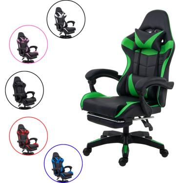Imagem de Cadeira Gamer Ergonômica Reclinável com Apoio para Pés e Almofadas Lombar Couro Sintético 135kg