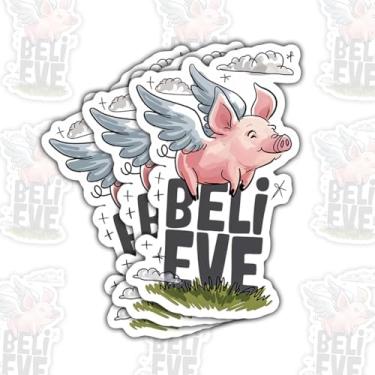 Imagem de 3 adesivos Believe Flying Pig, adesivos de vinil de animais fofos para laptop, caderno, diário, garrafa de água, para-choque de carro, presente divertido para adolescentes, crianças, estudantes