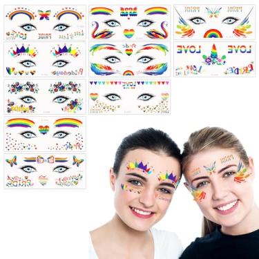 Imagem de Tatuagens de orgulho de 10 folhas, tatuagens temporárias de arco-íris de 16,3 x 6,56 polegadas, tatuagem de rosto de arco-íris, olhos de orgulho, para decoração de festa de festivais de orgulho