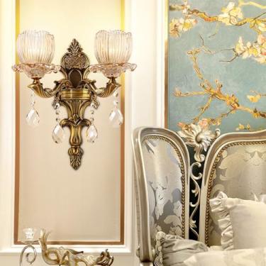 Imagem de Luminária de parede de cristal de luxo europeia, moderna, com LED, para decoração de sala de estar, quarto, escritório, quarto modelo, hotel, casa de campo, corredor (S 2 lâmpadas, 1 unidade