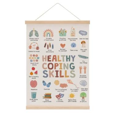 Imagem de Cabide de pôster de arte de parede de saúde mental, cabide de pôster de habilidades de enfrentamento, banner para pendurar na sala de aula, canto calmo, decoração de parede, cabides de pôsteres de