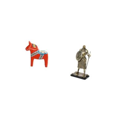 Imagem de Fenteer Ornamento de Cavaleiro Cavalo Dala Sueco Colecionável Escultura Animal Dalecarliana Figura Criativa Europeia para Estante, de Entrada, Armário, D