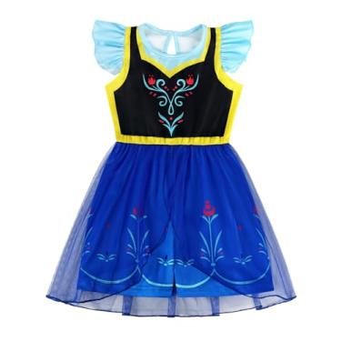Imagem de COTRIO Macacão infantil de princesa com sobreposição de saia de tule, body de aniversário, peça única, manga com babados, saia tutu tamanho 8 (7-8 anos, preto azul)