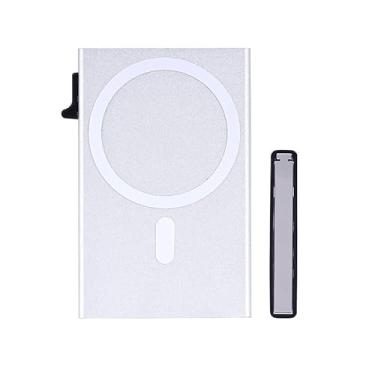 Imagem de Carteira minimalista com bloqueio de RFID, design fino de alumínio, preta, com aba de acesso rápido, organizador de cartão de crédito moderno, Prata, Moderno