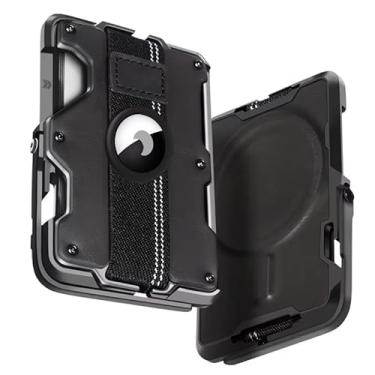 Imagem de Carteira elegante de metal premium com bloqueio de RFID para homens de negócios, porta-cartões de identificação com suporte de listras, suporte magnético para cartão de crédito com MacSafe, com porta