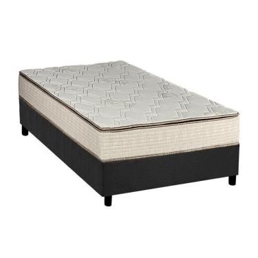 Imagem de Cama Box Solteiro: Colchão Molas Luckspuma Bonnel Montreal Spring + Base Crc Suede Gray(88X188)