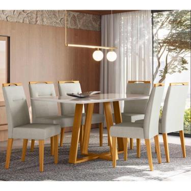 Imagem de Conjunto Sala De Jantar Mesa 1,60m Com 6 Cadeiras Lectus Ypê/off White/ln04 - New Ceval 
