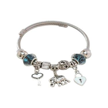 Imagem de Bshpima Pulseira feminina prateada - Pulseira ajustável de aço de titânio com pingente de árvore da vida/coração/urso e contas de cristal, kit de joias com tema de amor, lembrancinhas perfeitas para