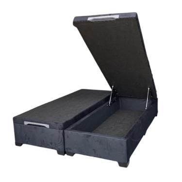 Imagem de Cama Box Baú Queen Bipartido Suede Luxo - Imperium do Sono - Acabamento Reforçado, Amplo Espaço (198x158x44cm, Suede Preto)
