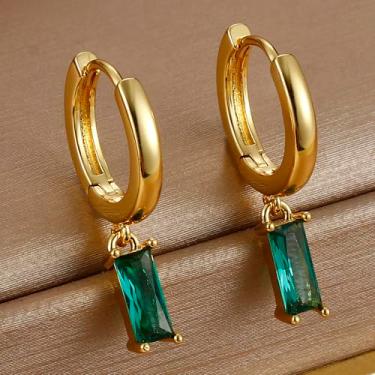 Imagem de Brincos de argola banhados a ouro para mulheres com zircônia cúbica pequenos delicados e leves brincos pendentes, standard, Cobre, Sem pedra preciosa