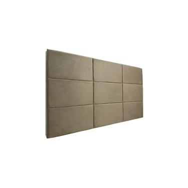 Imagem de Cabeceira Estofada Casal 9 Blocos Não é Segredo Veludo Bege 140x90
