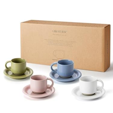 Imagem de GIROFLIER Conjunto de 4 xícaras de café expresso de carvalho, 85 g, estilo moderno, várias cores, seguro para micro-ondas e lava-louças (pastel)