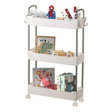 Imagem de Carrinho Organizador Multiuso com 3 Prateleiras, Branco, com Rodinhas, Estrutura em Metal