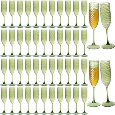 Imagem de Pacote com 48 taças de champanhe de plástico verde mimosa copos de champanhe inquebráveis copos de brinde de casamento copos de diamante reutilizáveis de 156 g copos de vinho copos vintage para