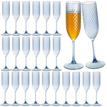 Imagem de Pacote com 24 taças de champanhe de plástico azul mimosa taças de champanhe inquebráveis copos de brinde de casamento copos de diamante reutilizáveis de 156 g copos de vinho copos vintage para
