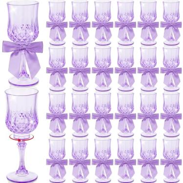 Imagem de LemonRoad 24 peças de taças de plástico de 85 g para festa de Ação de Graças Halloween Natal com laços de fita de cetim taças de vinho de plástico destacáveis vintage champanhe uísque para casamento
