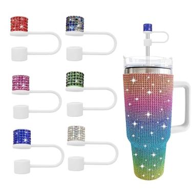 Imagem de JIASHEBDE Conjunto de acessórios para Stanley Cup, 6 peças, capa de canudo de diamante brilhante, tampa de canudos para Stanley 30 e 1,134 g com copos, acessórios de tampa de 1 cm para copo (cor G, 6