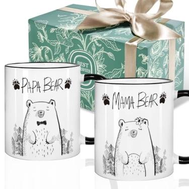 Imagem de Conjunto engraçado de canecas de café para casais Mama Bear & Papa Bear 325 ml, presente de caneca para pais novos, presente de pai pela primeira vez, dia dos pais, presente de Natal para mãe e pai
