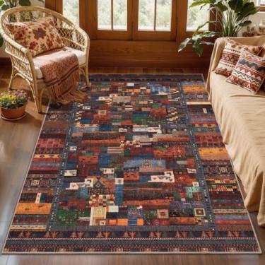 Imagem de Tangsoo Tapete lavável para sala de estar, retalhos, vermelho