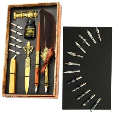 Imagem de Conjunto de e tinta Quill - de penas de caligrafia vintage para escrever | Kit de carimbo de selo de atualizado com pontas de reposição, de luxo vintage assinatura conjunto de presente de