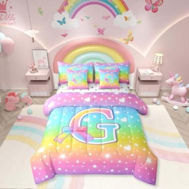 Imagem de Erosebridal Jogo de lençol solteiro com estampa de estrelas, com estampa de estrelas, com estampa de estrelas, arco-íris, arco-íris, ombré, princesa, arco-íris, respirável, leve