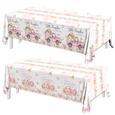 Imagem de Gexlaju Toalha de mesa de chá de bebê Little Pumpkin de plástico A Little Pumpkin is On The Way, retangular, rosa, PUM, toalhas de mesa para meninas, outono, chá de bebê, artigos de festa