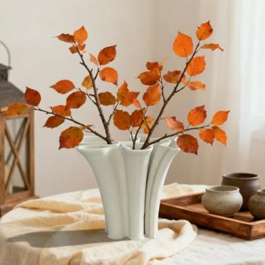 Imagem de Vaso de cerâmica branca para decoração de casa, vaso decorativo de forma irregular boêmio, detalhe moderno exclusivo para sala de estar, quarto ou entrada