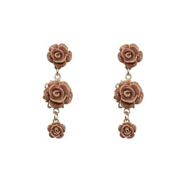 Imagem de YUNXI Brincos femininos com pingente de flor de rosa vermelha com borla longa, Large, Resina, Sem pedra preciosa