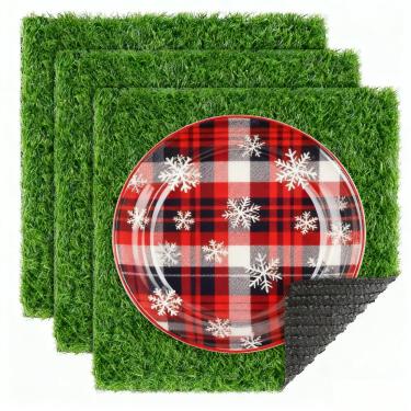 Imagem de XLX TURF Tapete quadrado de grama artificial, 30,48 cm x 30,48 cm, verde de grama falsa, azulejos para decoração de pátio, festa, varanda, artesanato DIY, pacote com 3