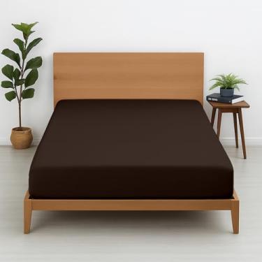 Imagem de Cottington Lane 1 lençol de elástico casal apenas, algodão egípcio premium de qualidade hoteleira, lençol de baixo com bolso profundo de 38 cm, macio, respirável, fresco e crocante, cor chocolate
