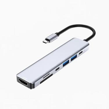 Imagem de Hub USB 3.0, Cabo Extensor com 3 Portas USB e 1 Porta Tipo C, Cinza, Transferência Rápida