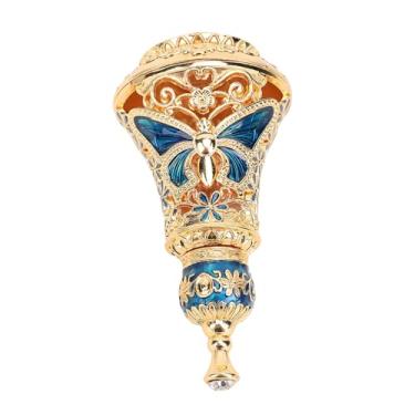 Imagem de Pssopp Recarregáveis Fragrância Decorativa Óleo Garrafa, Requintado Borboletas Padrão Design Oriente Médio Elegante Esmalte Perfume Garrafa para Vanity Bookshelf Decor (ouro azul)