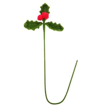 Imagem de ERINGOGO Buquê de crochê criativo rosa crochê buquê de flores artesanais flores de azevinho e azevinho flores artificiais guirlanda de Natal palitos florais falso fio verde azevinho