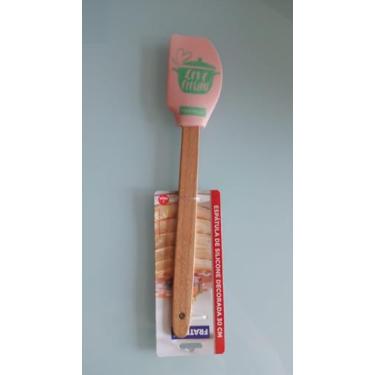 Imagem de Espátula de Silicone Love Cooking, Rosa com Cabo de Madeira, 30 cm