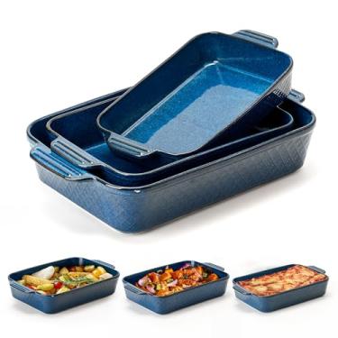 Imagem de Conjunto de 3 assadeiras de cerâmica, caçarola para forno, conjunto de utensílios quadrados de porcelana com alças, assadeira de lasanha para cozinhar, perfeita para assar e servir, inauguração de