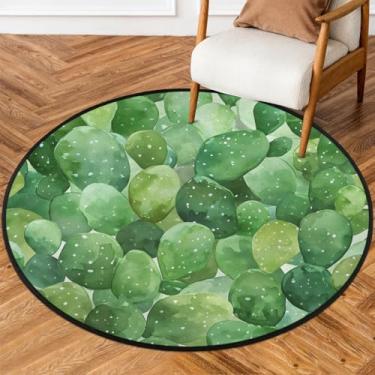 Imagem de Tapete redondo de 1,5 m aquarela, folhas verdes, tapetes de área de círculo macio, antiderrapante, lavável, tapete circular para quarto, berçário, sala de estar, cozinha, banheiro, entrada, decoração