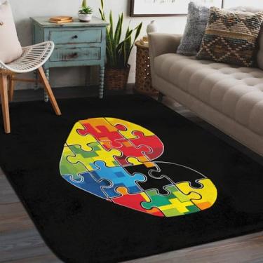 Imagem de Tapete de área para sala de estar, lavável à máquina, lindo coração de amor, autismo, tapete antiderrapante, tapete macio para sala de estar, quarto, sala de jantar, berçário, cozinha, decoração de