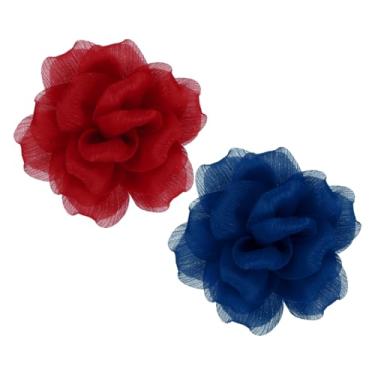 Imagem de PATIKIL 2 peças de broche de flor de tecido de cetim grande de 12 cm para mulheres broches florais elegantes de organza para casamento, dança, festa, roupas, vestido, acessórios, azul-marinho, vinho