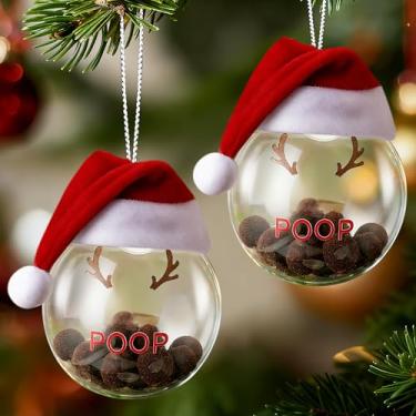 Imagem de HappyAlley Pacote com 2 bolas de cocô de rena, enfeites de Natal engraçados, presentes hilários de elefante branco, enfeites de Natal exclusivos de 8 cm para decoração de árvore de Natal de 2025