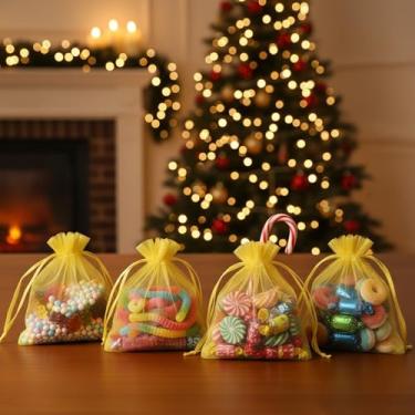 Imagem de 50 peças de sacos de presente de organza com cordão transparente para lembrancinhas de casamento de doces, embalagem de joias, suprimentos de embrulho de presente 9 x 12 cm