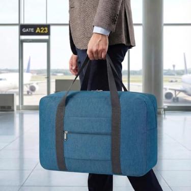 Imagem de Bolsa de viagem leve e dobrável – Mala de mão compacta para viagens noturnas, bolsa unissex para fim de semana, Azul escuro, 17.7 x 12.6 x 6.3 inches, Esportes