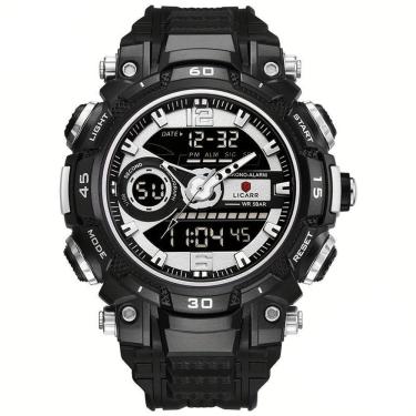 Imagem de Relógio De Pulso Masculino Digital Led Multifuncional Desportivo De Quartzo Prateado Preto A