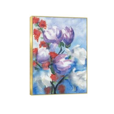 Imagem de Pintura de arte de parede de flores - imagem de decoração vintage - magnólias - impressões em tela moldura dourada para sala de estar 70 x 100 cm 27 x 39 pol
