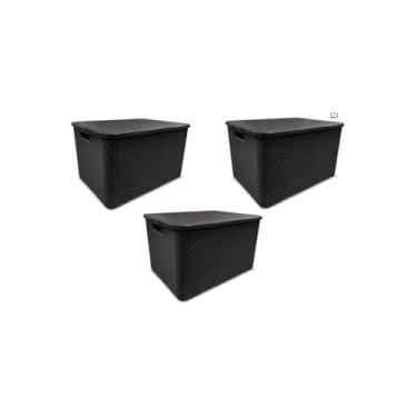Imagem de Caixa Organizadora Empilhável Rattan, 15 Litros, Plástico, Preta, 18x35x26cm, para Casa e Escritório