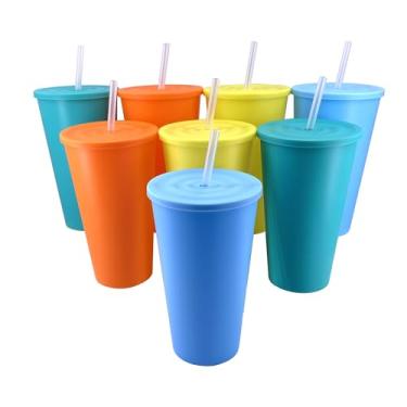 Imagem de WEXINHAO Copos com tampas e canudos reutilizáveis, copo de plástico de 946 ml com tampa e canudo, conjunto de 8 canecas de café gelado para festas de viagem